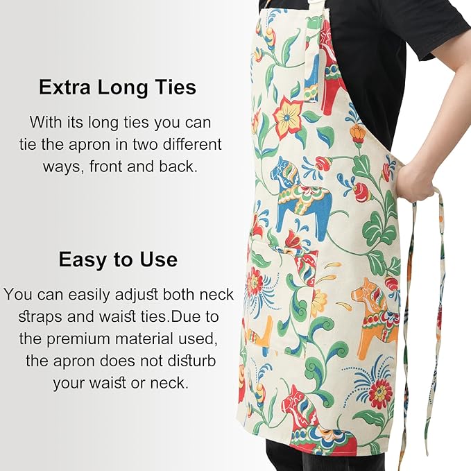 DILLMAN Aprons for Women with Pockets Cotton Linen Cooking Kitchen Baking Soft Durable Floral Gardening Apron - Image 4