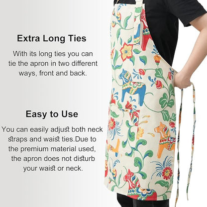 DILLMAN Aprons for Women with Pockets Cotton Linen Cooking Kitchen Baking Soft Durable Floral Gardening Apron - Image 4