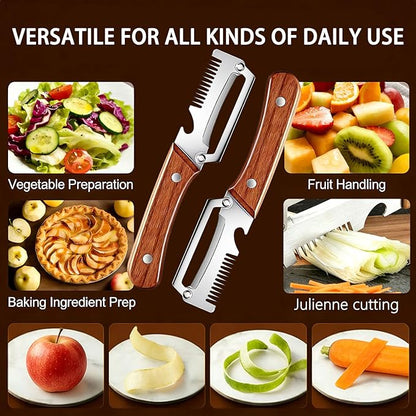 2Pcs Multi Functional Vegetable Peeler for Kitchen, with Bottle Opener and Wooden Handle, 3-in-1 Stainless Steel Kitchen Tool for Fruit Potato Pumpkin(3 in 1) - Image 5