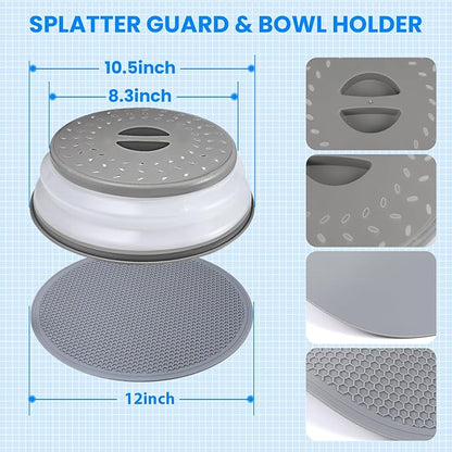Microwave Cover for Food and Silicone Mat Collapsible Microwave Splatter Cover, Microwave Plate & Dish Cover with Easy Grip Handle, BPA-Free, 10.5” Cover&12.2” Mat, Dishwasher Safe (Grey) - Image 6