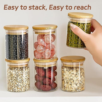 12 Packs Round Spice Jars with Label, 8oz Stackable Airtight Food Storage Containers, Practical Small Glass Jars to Go for Cookie, Coffee, Yogurt, Overnight Oats, Sugar, qtip, cotton balls and Candle - Image 4