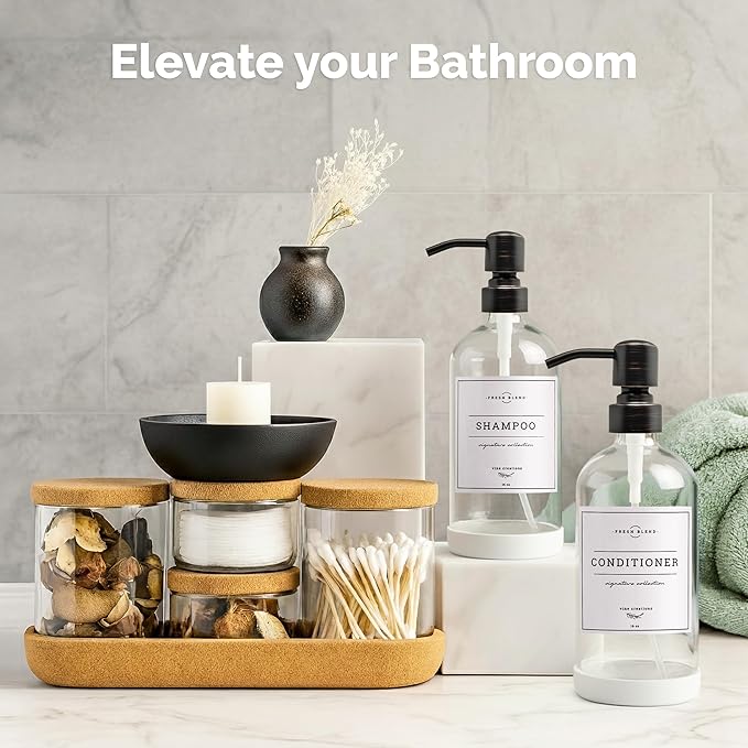 Vine Creations Clear Glass Soap Dispenser, 2 Pack Kitchen Soap Dispenser Set with Stainless Steel Pump, 16 oz Dish Soap and Hand Soap Dispensers for Bathroom with Waterproof Labels - Image 4