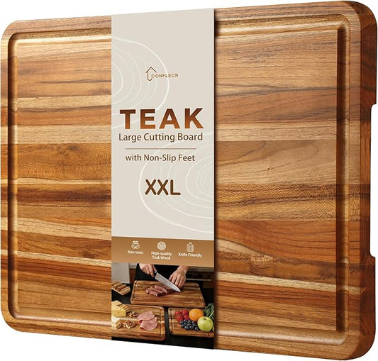 XXLarge Teak Cutting Board Non Toxic Wood Chopping Board Wooden Bamboo Charbuterie Butcher Block Heavy Duty Non Slip Teak Wood Cutting Board for Kitchen