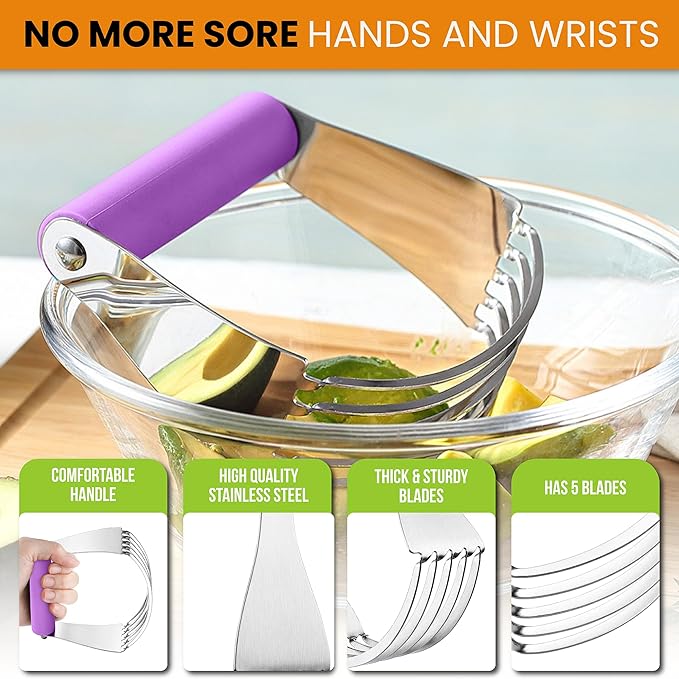Spring Chef Large Dough Blender For Baking, Stainless Steel Puff Pastry Cutter Tool with Soft Grip Handle, Dishwasher Safe Dough Cutter Tool, Manual Pastry Blender for Easy Mixing - Orchid - Image 4