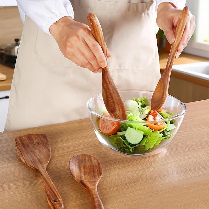 6 Pack Wooden Spoons For cooking – Heat-Resistant Wood Spatula with Comfort Grip, Lightweight Kitchen Cooking Utensils set, wood Spoon utensil Set Perfect for Non-Stick Cookware - Image 8
