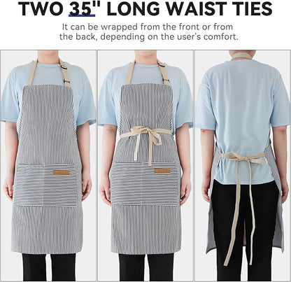 NLUS 2 Pack Cooking Aprons for Women with Pockets, Adjustable Kitchen Bib Aprons Chef Aprons for Women Men(Blue Pinstripes) - Image 5
