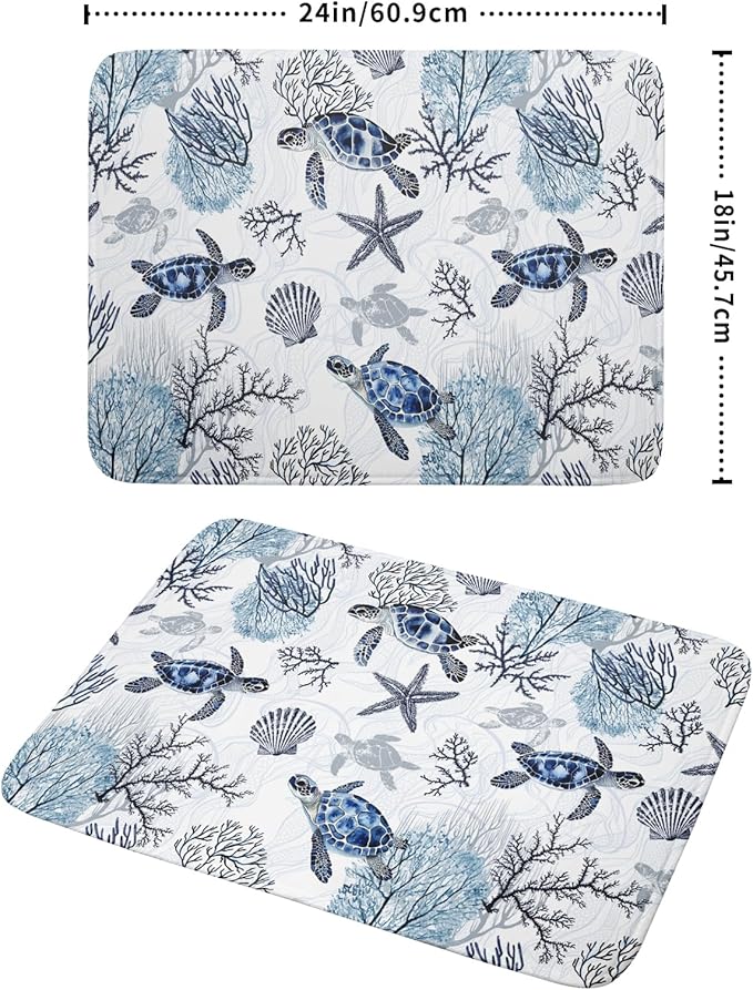 Giwawa 18"x24" Coastal Sea Turtles Dish Drying Mat Nautical Ocean Tortoise Coral Starfish Dish Drainer Mats for Kitchen Microfiber Reversible Dish Drying Rack Pad for Countertop Tabletop Decor