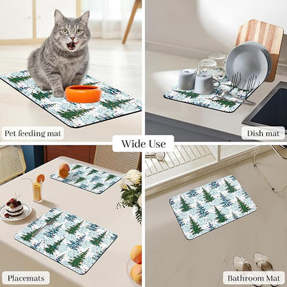 Bloss Christmas Dish Drying Mat, 19x12 Inch Coffee Mat with Christmas Tree + Snowflakes Printed, Drying Matt Kitchen Counter / Bar Mat - Image 7