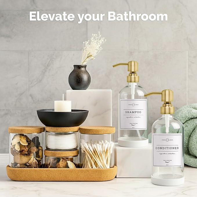 Vine Creations Clear Glass Soap Dispenser, 2 Pack Kitchen Soap Dispenser Set with Stainless Steel Pump, 16 oz Dish Soap and Hand Soap Dispensers for Bathroom with Waterproof Labels - Image 4