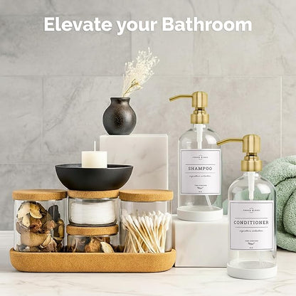 Vine Creations Clear Glass Soap Dispenser, 2 Pack Kitchen Soap Dispenser Set with Stainless Steel Pump, 16 oz Dish Soap and Hand Soap Dispensers for Bathroom with Waterproof Labels - Image 4