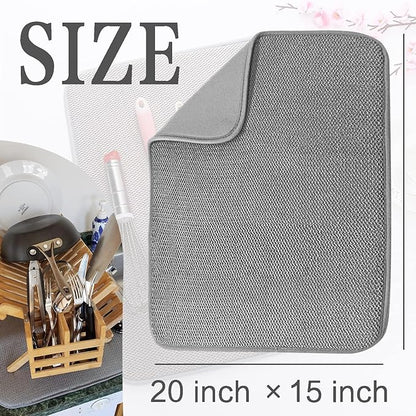 2 Pack Microfiber Dish Drying Mat,Absorbent Dish Drainer Kitchen Counter,Super Absorbent Dish Drying Pads 20×15 Inch Grey - Image 2
