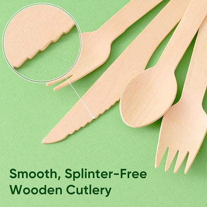 Disposable Wooden Utensils Set, Compostable Utensils, Disposable Cutlery Eco-Friendly Silverware Set for Parties, Catering, Office Lunches-300 PCS 6.2" Forks