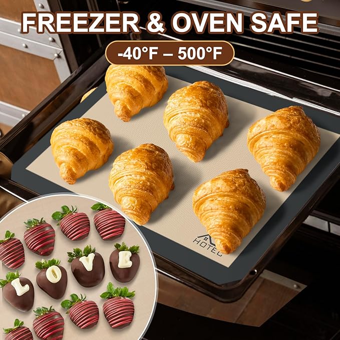 HOTEC Silicone Baking Mats 3 Pack – Thickened Non-Stick Reusable Silicone Baking Sheets for Oven – Cookie & Macaron Mats – 2 Half Sheet + 1 Quarter Sheet – BPA-Free, Dishwasher Safe - Image 4