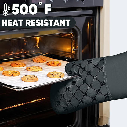 Oven Mitts Kitchen Towels Dishcloths with Pot Holders Sets 12PCS,Dish Towels Sets,Oven Gloves Pot Pads Heat Resistant 500 Degrees with Non-Slip Silicone Surface for Cooking Baking Grilling-Deep Green - Image 5