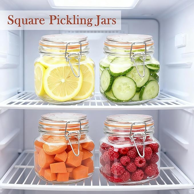 25 oz Glass Jars With Airtight Lids And Leak Proof Rubber Gasket,Wide Mouth Mason Jars With Hinged Lids For Kitchen Canisters 750ml, Glass Storage Containers 6 Pack - Image 4