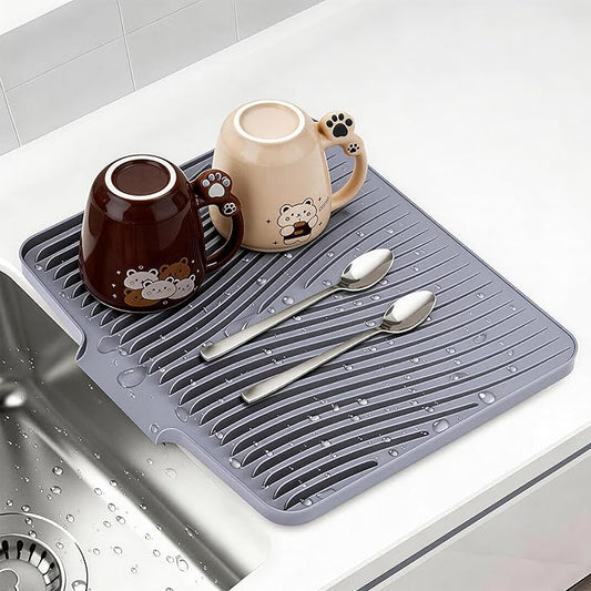 Silicone Dish Drying Mat for Kitchen Counter, Dish Drying Pad, Non-Slip Drain Pad with Built-in Drain, Heat Resistant Stone Drying Mat by COPLIB