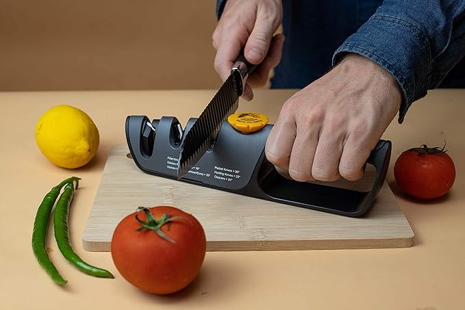 RazorSharp™ Knife Sharpener With Adjustable Angle Guide — Diamond-Coated Ceramic Sharpening Stones for All Knives Including Precision Kitchen, Professional, Chef's Knives — Non-Slip Rubber Edge Grip - Image 6