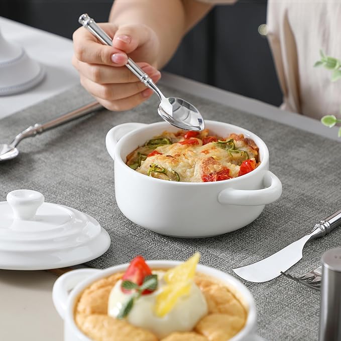 MALACASA Mini Cocotte Set - 14 OZ Small Casserole Dishes with Lids and Handles, Ceramic Mini Dutch Oven Set of 4, Small Baking Ramekins for Lasagna, Soufflé, Oven, Microwave & Dishwasher Safe, Series BAKE.BAKE - Image 7