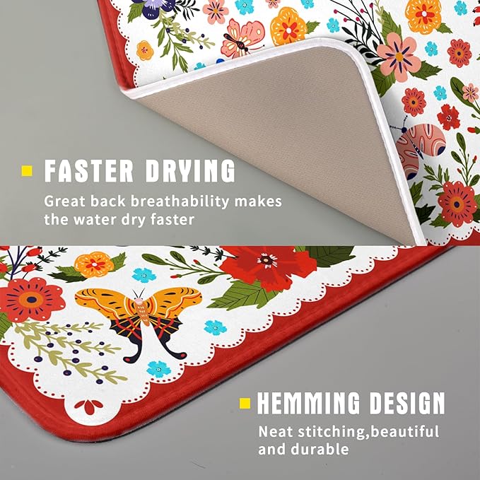 Flowers Printed Dish Drying Mat Floral Coffee Mat for Kitchen Counter Small - Image 3