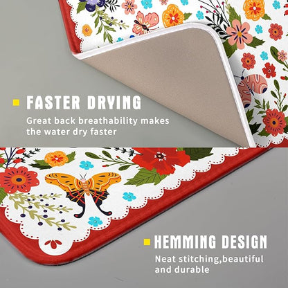 Flowers Printed Dish Drying Mat Floral Coffee Mat for Kitchen Counter Small - Image 3