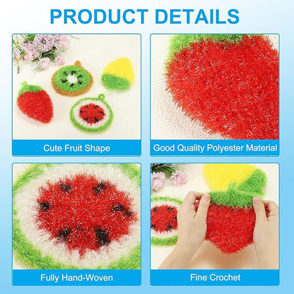 PATIKIL Dish Scrubber, 4 Pcs Non Scratch Cleaning Sponge Hand Crochet Double Layered Durable Dish Cloth Kitchen Sponge for Washing Dishes for Cookware Tubs, Watermelon & Fruit & Strawberry