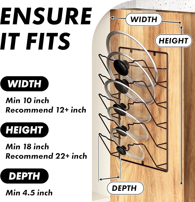 Simple Houseware Wall Door Mounted Pot Lid Rack, 9.5" Wx4.5 Dx17.2 H, Bronze Finish - Image 3