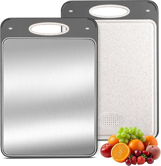 Titanium Cutting Boards for Kitchen - Katuchef Non Toxic Double Sided Metal for Meat/Fish & Wheat Straw PP for Fruits/Vegetables, Dishwasher Safe, Hygienic, Pure Titanium Easy Clean Chopping Board