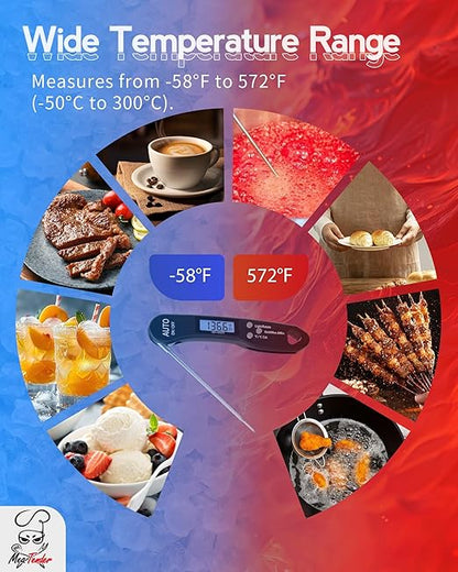 5 PCs Instant Read Meat Thermometer, 1.2s Fast Read, ±1°F Accuracy, -58°F to 572°F, 4.4" Foldable Probe, 0 °C Calibration, Min/Max (Session), Auto-Rotating Backlit Display, °F/°C, Magnetic Back - Image 3