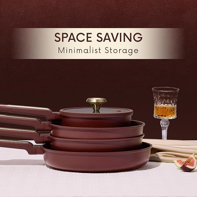 CAROTE Pots and Pans Set Nonstick, 16pcs Cookware Set Nonstick Non-Toxic & PFOA&PFOS-Free, Dishwasher, RV/Camping Cookware Set, Cooking Pots with Lids,Wine Red - Image 8