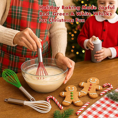 OYV Christmas Whisk Set – 3 Sizes (12”, 10”, 8”) – Holiday Red, Green & White Stainless Steel Whisks for Baking, Cooking & Mixing, Christmas Gift for Bakers & Home Chefs - Image 3