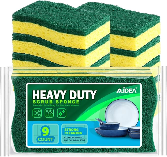 AIDEA Sponges Kitchen, 9Count, Dish Sponges, Heavy-Duty Sponge for Non-Coated Cookware, Scrubbing Power for Tough Messes, Cleaning Sponge for Kitchen, Bathroom, Household by AIDEAHOME