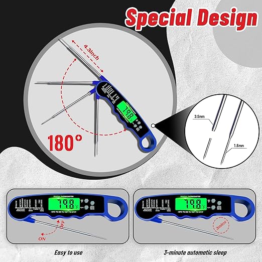 Stocking Stuffers for Men Women Adults: Meat Thermometer Digital, Instant Read Meat Thermometer with Backlight & Magnet for Kitchen, Beef, Grill, Turkey,IP67 Waterproof Cooking Thermometer - Image 6