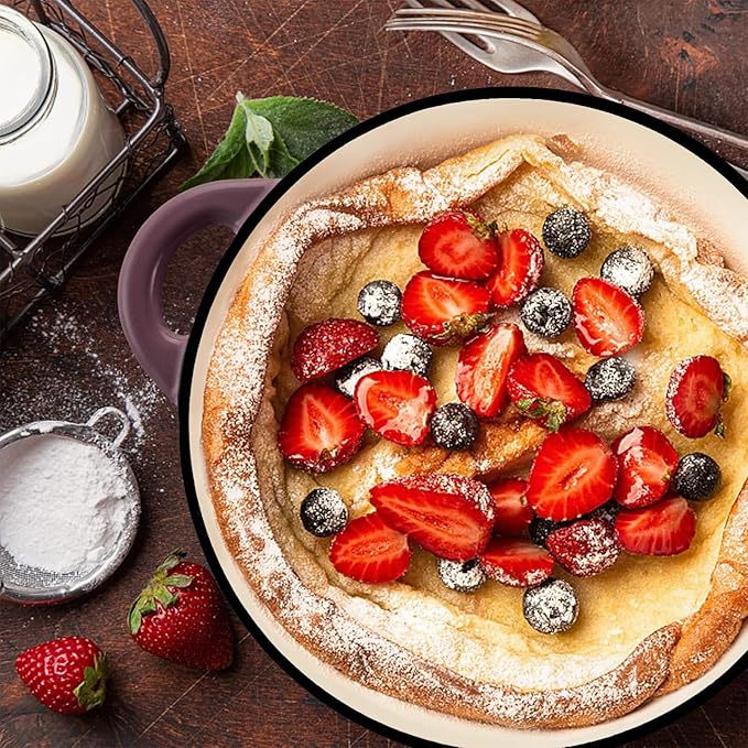 Miereirl 4.5 Quart Enameled Dutch Oven Pot with Lid, Cast Iron Dutch Oven with Dual Handles for Bread Baking, Cooking, Non-stick Enamel Coated Cookware, Fig - Image 5