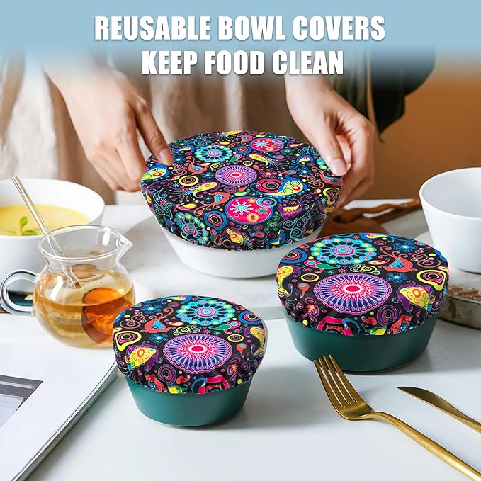 wegreeco Elastic Reusable Bowl Covers for Bread Proofing, Fabric Cloth Sourdough Bowl Covers for Proofing - Set of 3, Bloom