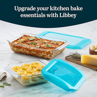 Libbey Baker’s Premium 5 Piece Glass Baking Dish Set, Stackable Casserole Dish with Lid Set, Baking Glassware for Casseroles, Lasagna, Brownies - Image 2