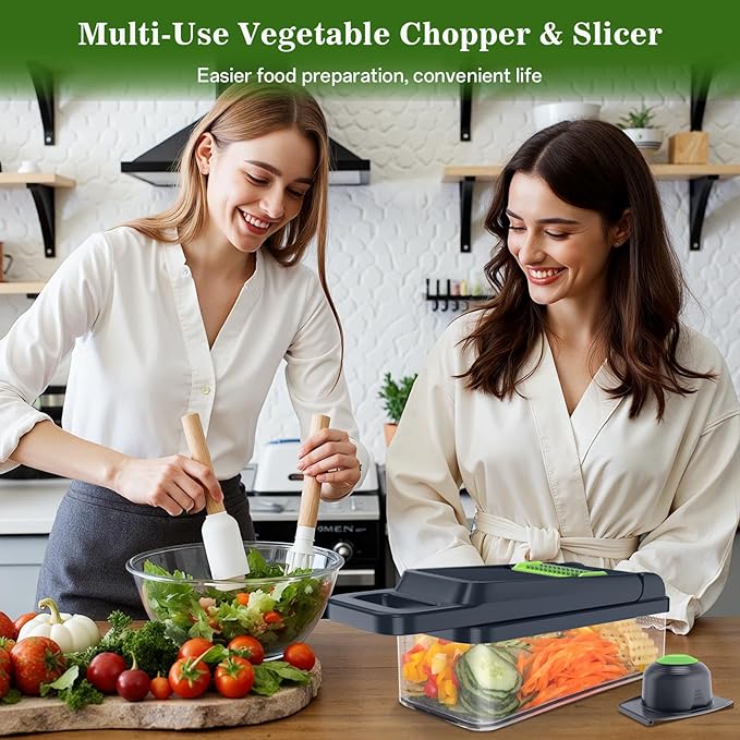 HomeHacks Vegetable Chopper Vegetable Cutter, 12 in 1 Kitchen Gadget, Dicer, Slicer, Onion Cutter, Salad, Cheese Grater & Egg Separator - Multi-Functional Veggie Chopper Lid with Handle (Green) - Image 7