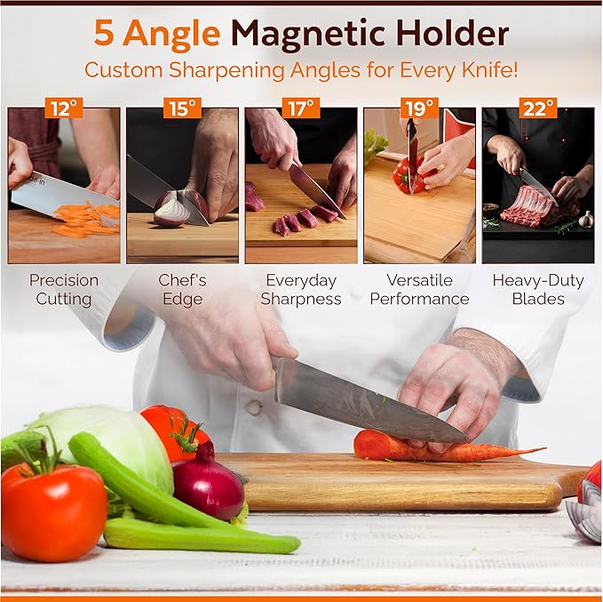 Rolling Knife Sharpener Kit – Diamond Roller Knife Sharpener with Magnetic Support, Professional Manual Sharpening System, 5-Angle Tool (12°-22°) for Kitchen & Pocket Knives - Image 6
