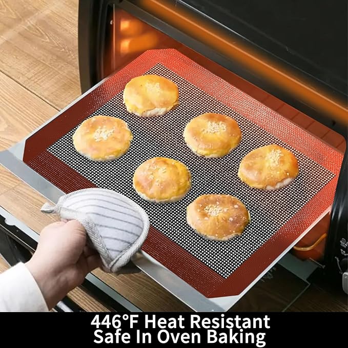 Small Silicone Baking Mats, Set of 4, 11-4/5x8-1/4 Inch Quarter Sheet Size, Non Stick, BPA Free, 1/4 Baking Sheet Pan Liner for Cookies, Macaron, Bread, Pastry, Toaster (Perforated) - Image 4