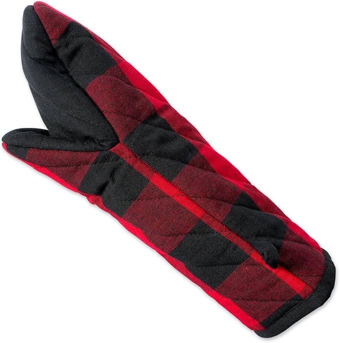 DII Buffalo Check Kitchen Collection, Classic Farmhouse Kitchen Set, Oven Mitt, Red & Black, 2 Piece