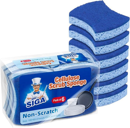 MR.SIGA Non-Scratch Cellulose Scrub Sponge, Dual-Sided Dishwashing Sponge for Kitchen, 12 Pack by MRSIGA