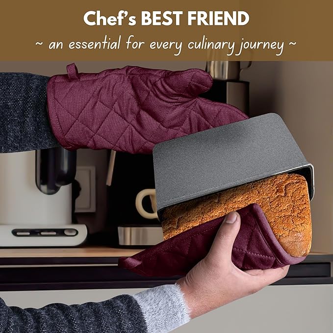 Native Fab 4 Piece Set - 2 Oven Mitts & 2 Potholders, Heat Resistant, 100% Cotton, Quilted Design, Non-Slip Grip, Machine Washable, Ideal for Baking, Cooking, BBQ, Kitchen Protection - Burgundy Wine - Image 4