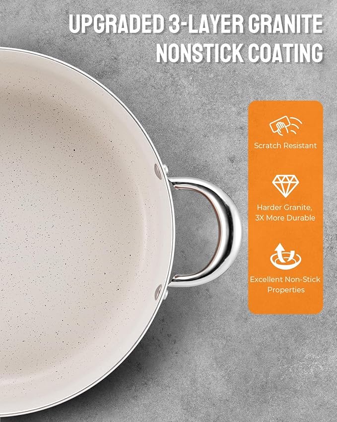 BEZIA Large 10 Quart Nonstick Cooking Pot with Lid, Induction Stock Pot, Soup Pot for All Stovetops, Non-toxic and Oven Safe, PFOA PFAS Free, Golden - Image 4