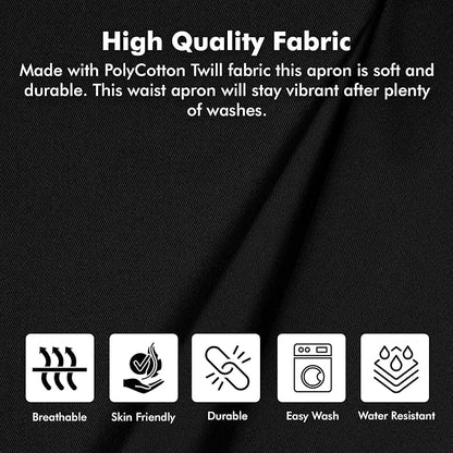 Dreamology Server Apron,Waist Apron with Pockets,Waitress Apron,Server Aprons with 3 Pockets,Waterdrop Resistant Aprons, Short, Half & Waist Apron, Aprons, Black waitress apron - Black (3 Pack)