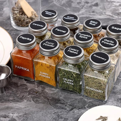 MIUKAA 49-Pack Cube Glass Spice Jars with 372 Labels, 49 Shakers, Lids, 4.5 oz Empty Square Spice Bottle, Reusable Clear Kitchen Spice Storage Containers - Image 6
