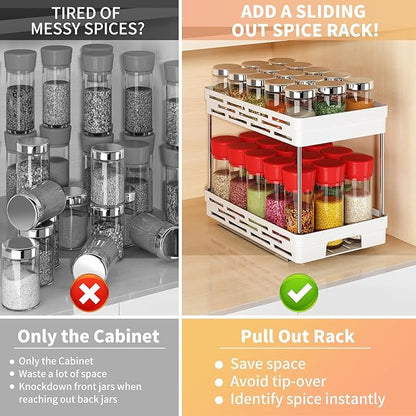 Pull Out Spice Rack Organizer for Cabinet, 2 Pack Widen Slide Out Spice Racks Organizer, Spice Cabinet Organizers, Cabinet Size Need:12'' Highx11'' Deepx6.75'' Wide,Hold 15 Spice Jar Each Tier-2Tier - Image 8