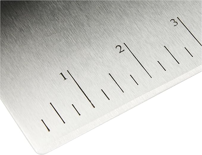 Amazon Basics Multi-Purpose Bench Scraper, Stainless Steel Dough Cutter with Measurement Marks, Dishwasher Safe, Non-slip Contoured Grip, 6", Black, Silver - Image 4