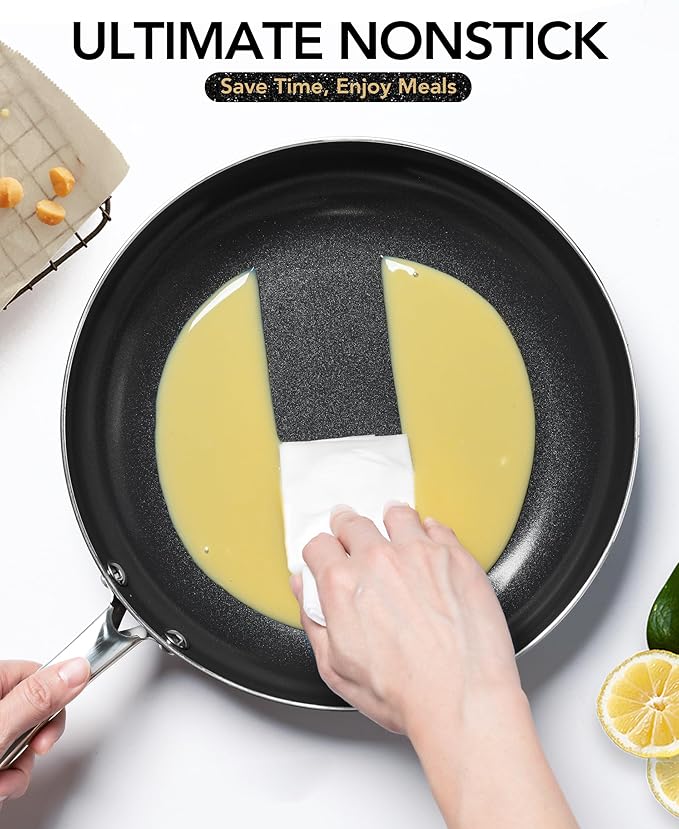 MICHELANGELO Non Stick Frying Pan - 12 Inch Frying Pan Nonstick with Lid, Large Fry Pan Induction Compatible, Black Ceramic Skillet with Lid - Image 5