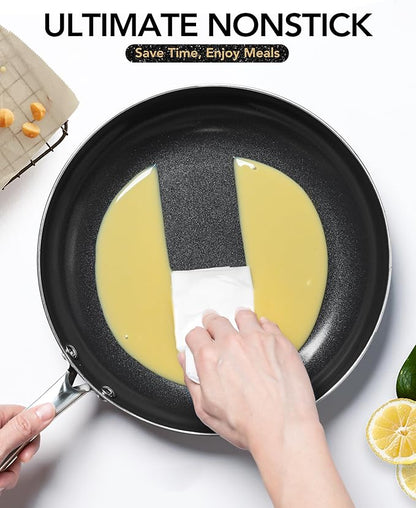 MICHELANGELO Non Stick Frying Pan - 12 Inch Frying Pan Nonstick with Lid, Large Fry Pan Induction Compatible, Black Ceramic Skillet with Lid - Image 5