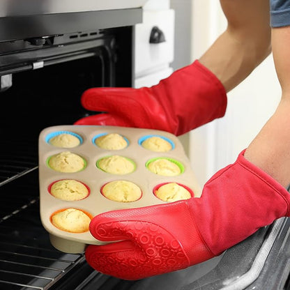 BPA-Free Silicone Oven Mitts Ultra Heat Resistant up to 500°F - Oven Mitts with Thick Cotton Liner - Long Slip Resistant Pot Holders, Flexible Oven Gloves - Canyon Red 13.7 - Image 8