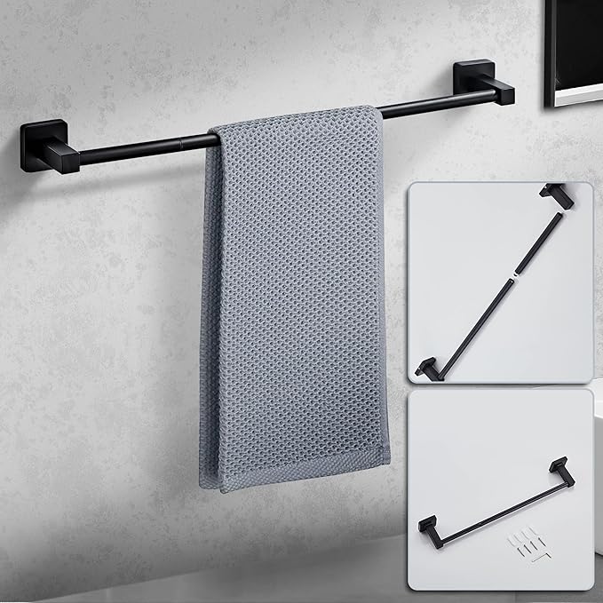 Matte Black Bathroom Hardware Set 4 Pieces,Bathroom Accessories Set Stainless Steel Wall Mounted, Hand Towel Bar, Towel Ring, Robe Towel Hooks,Toilet Paper Holder,Towel Bar Set, 23.6 Inch - Image 4